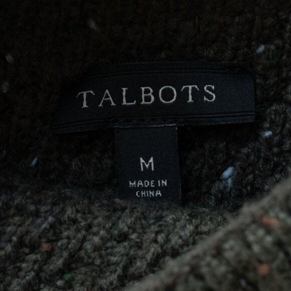 Talbots Mock Neck Sweater Olive Green Cable Knit Retro Mod'60s Neutral Pullover - Picture 9 of 13